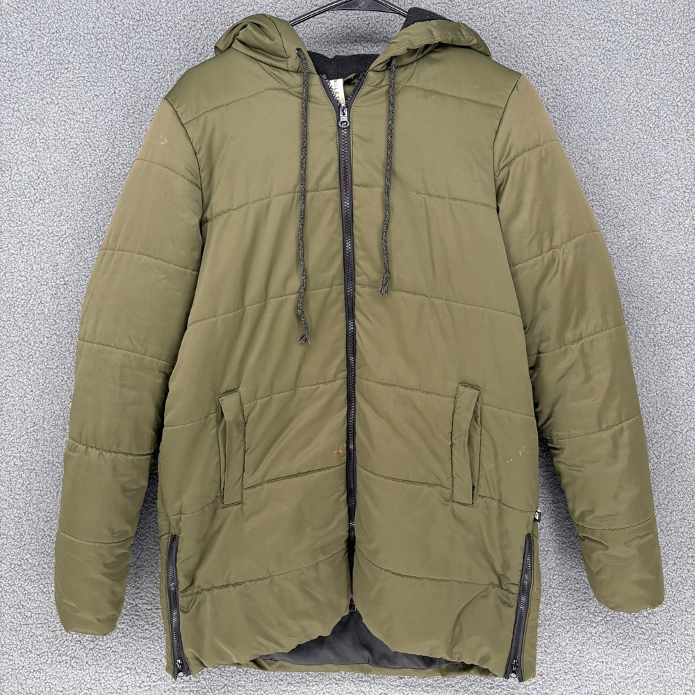 Fabletics Mens Olive Green Hooded Puffer Jacket Full Zip Quilted Coat Small